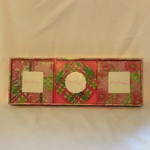 NIB Lilly Pulitzer Photo Ornament Set Pink Green Print Ribbon